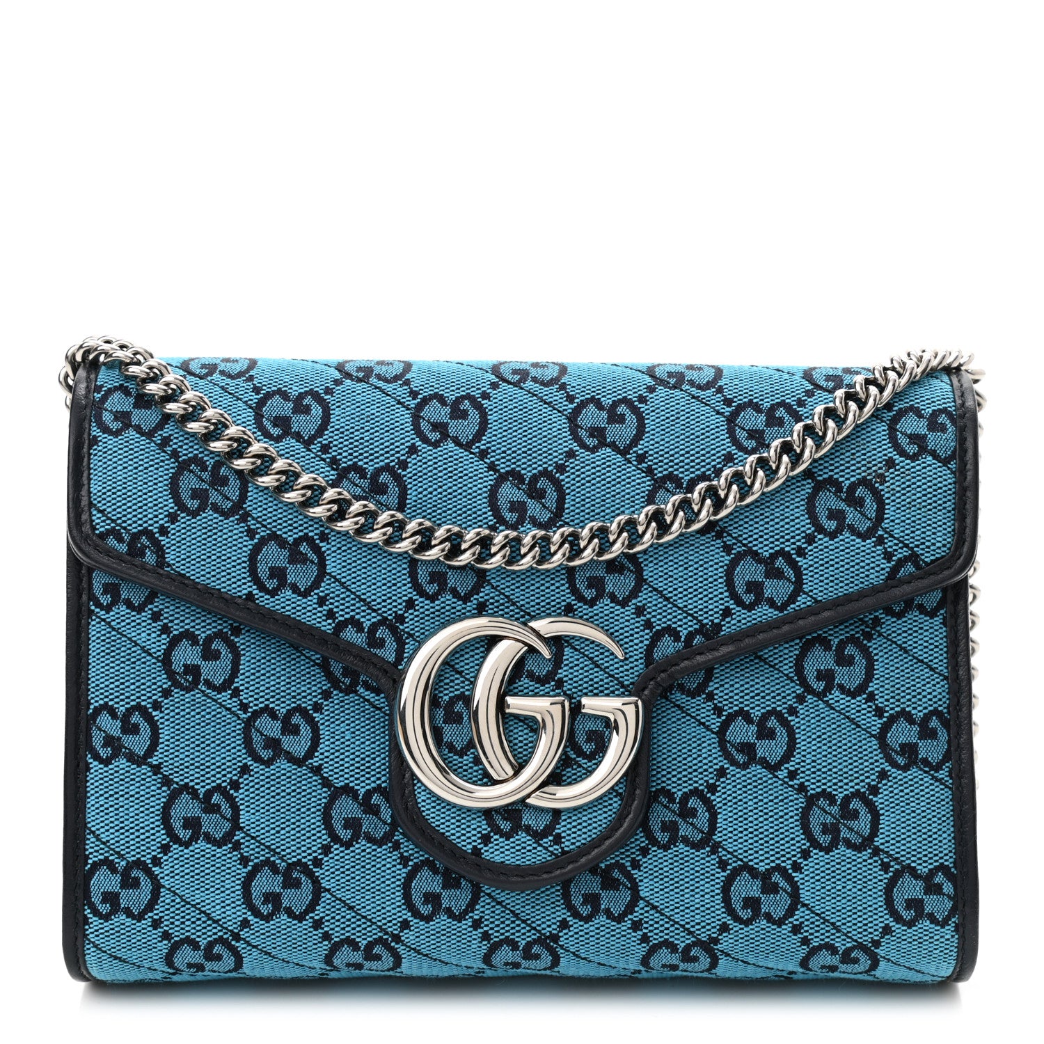 Gucci Monogram Multicolor Matelasse Diagonal GG Marmont Chain Wallet Light Blue 1 of 10