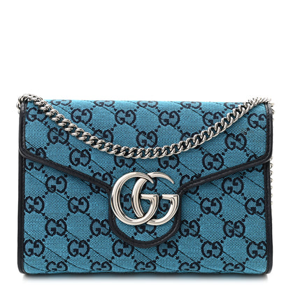 Gucci Monogram Multicolor Matelasse Diagonal GG Marmont Chain Wallet Light Blue 1 of 10