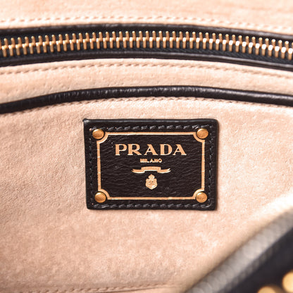 Prada Glace Calf Studded Pushlock Chain Shoulder Bag Black 6 of 12