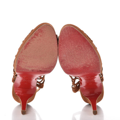 Christian Louboutin Suede Nuit D'Ete Platform Slingback Peep Toe Pumps 39 Marron 7 of 11