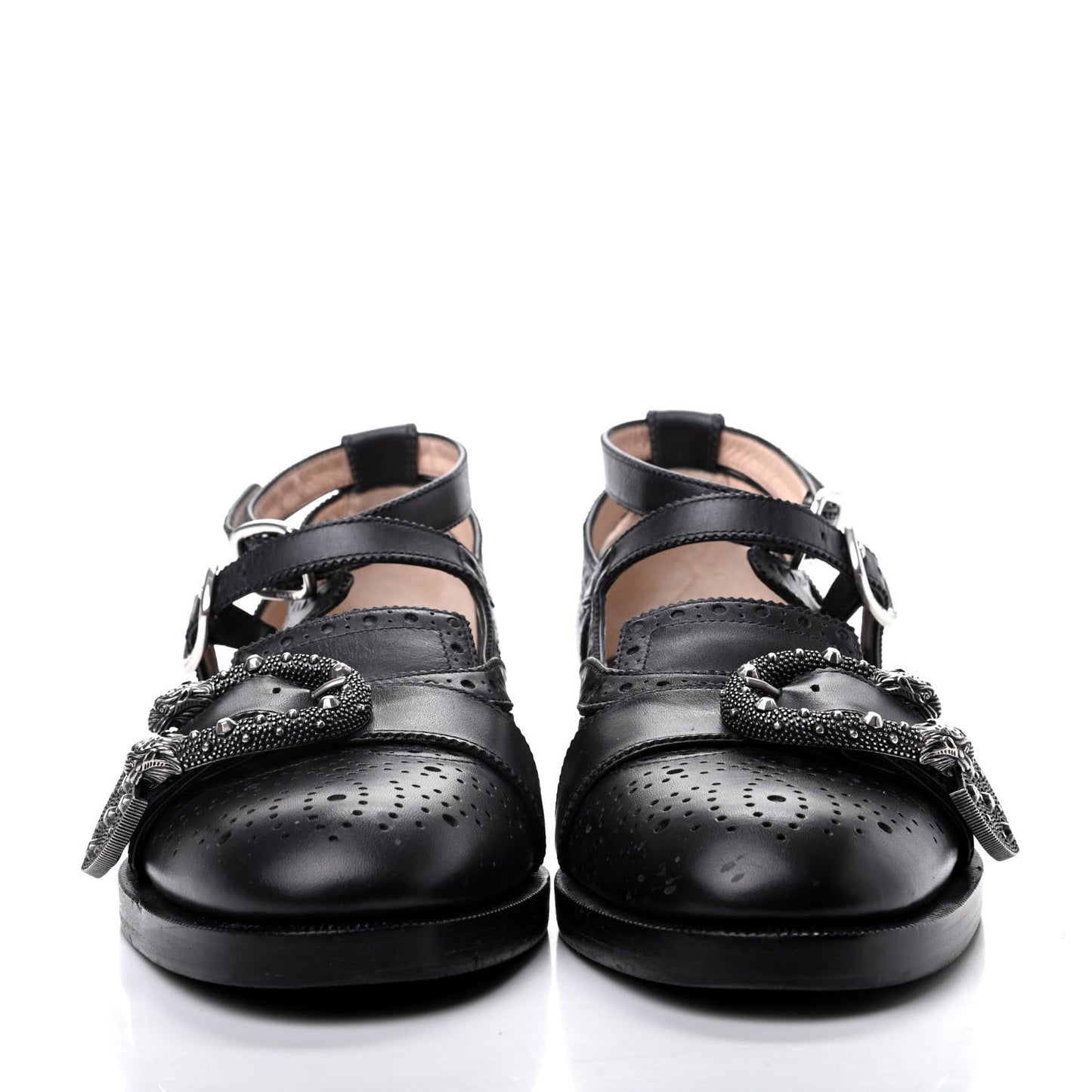 Calfskin Bee Embroidered Womens Queercore Brogue Wingtip Monk Strap Loafers 39 Black