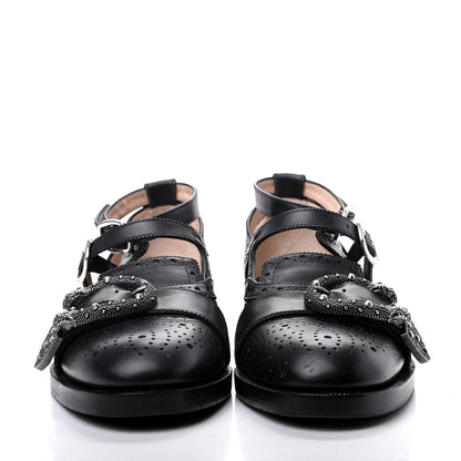 Gucci Calfskin Bee Embroidered Womens Queercore Brogue Wingtip Monk Strap Loafers 39 Black 2 of 13