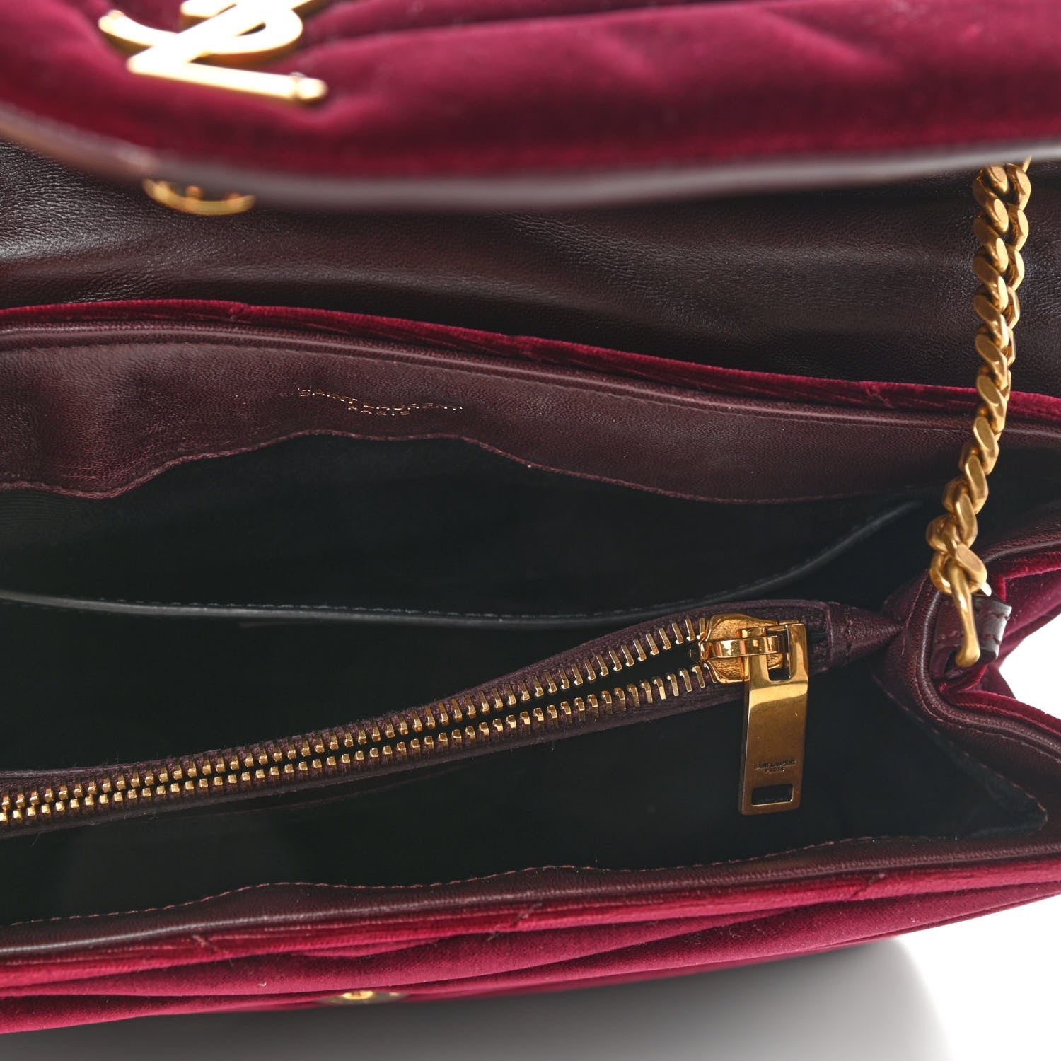 Saint Laurent Velvet Y Quilted Monogram Small Loulou Chain Satchel Burgundy 5 of 9