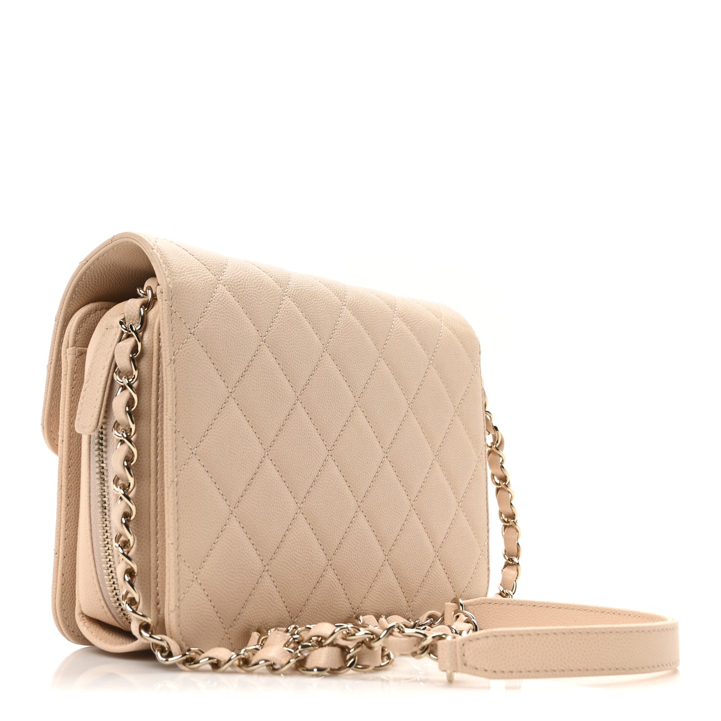 Caviar Quilted Large Like A Wallet Flap Light Beige