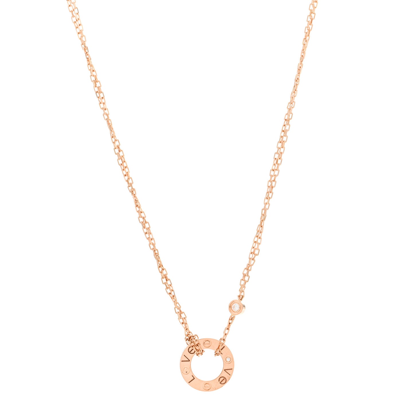 18K Pink Gold 2 Diamond LOVE Necklace