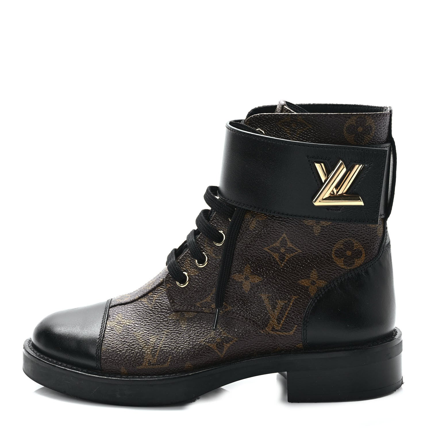 Louis Vuitton Calfskin Monogram Wonderland Flat Ranger Boots 35.5 Black 1 of 8
