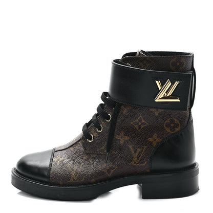 Louis Vuitton Calfskin Monogram Wonderland Flat Ranger Boots 35.5 Black 1 of 8