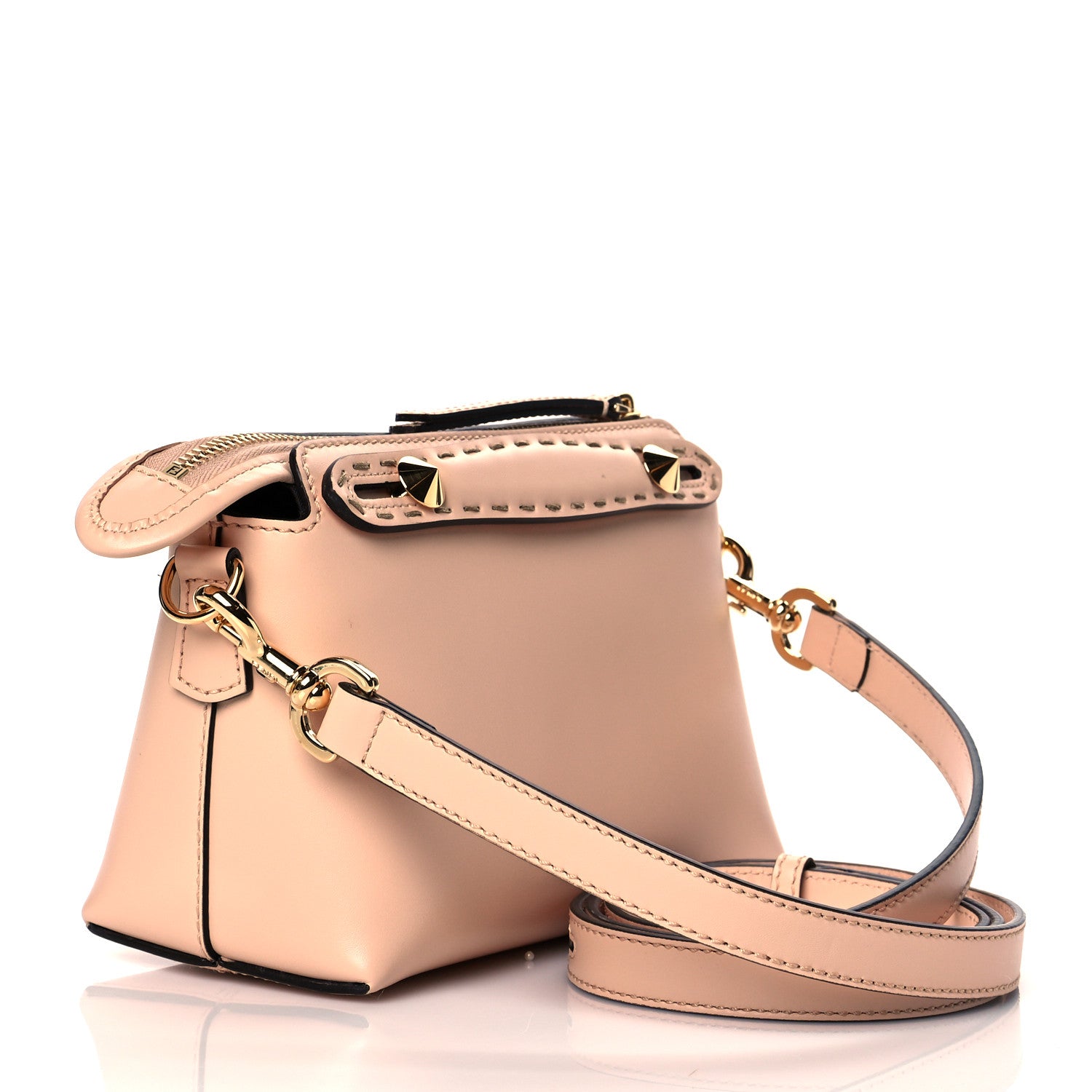 Fendi Vitello King Logo Embossed Mini By The Way Boston Bag Light Rose 2 of 9