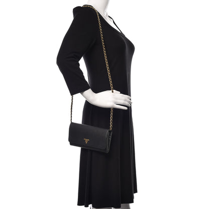 Prada Saffiano Metal Oro Chain Wallet Black 2 of 8