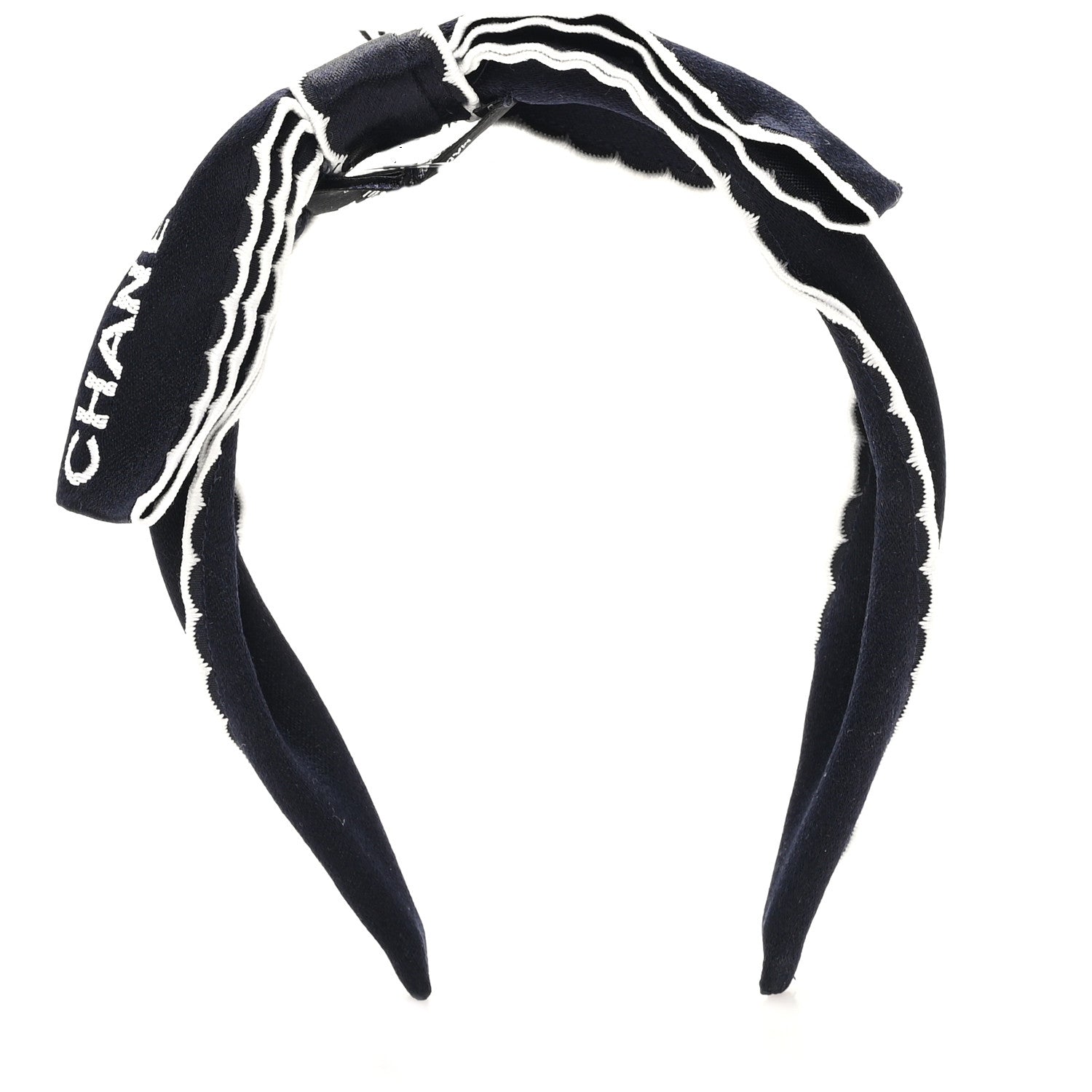 Chanel Silk Cotton Bow Logo Headband Bleu Marine Ecru 1 of 4