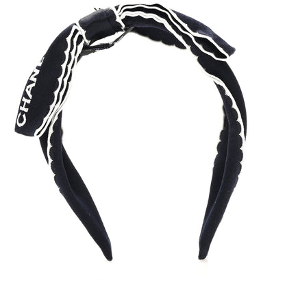 Chanel Silk Cotton Bow Logo Headband Bleu Marine Ecru 1 of 4