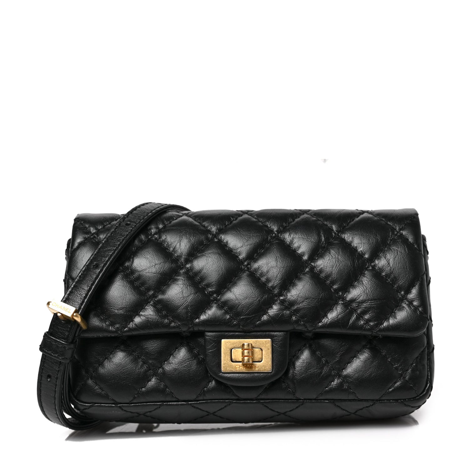 Aged Calfskin Quilted 2.55 Reissue Chain Waist Bag Black