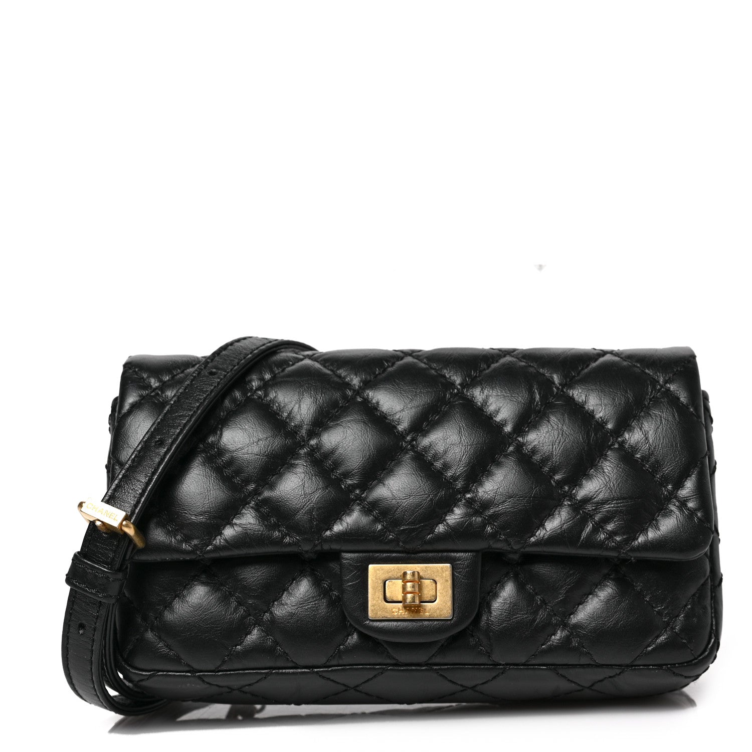 Chanel Aged Calfskin Quilted 2.55 Reissue Chain Waist Bag Black 1 of 8