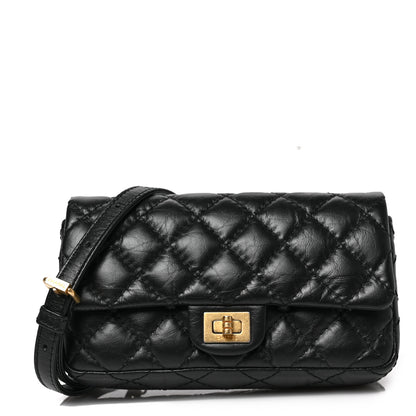 Chanel Aged Calfskin Quilted 2.55 Reissue Chain Waist Bag Black 1 of 8