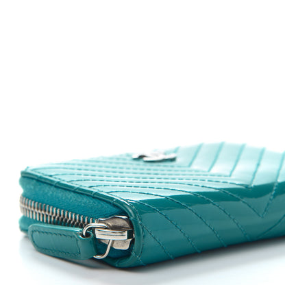 Chanel Patent Chevron Quilted Zip Around Coin Purse Turquoise 8 of 11