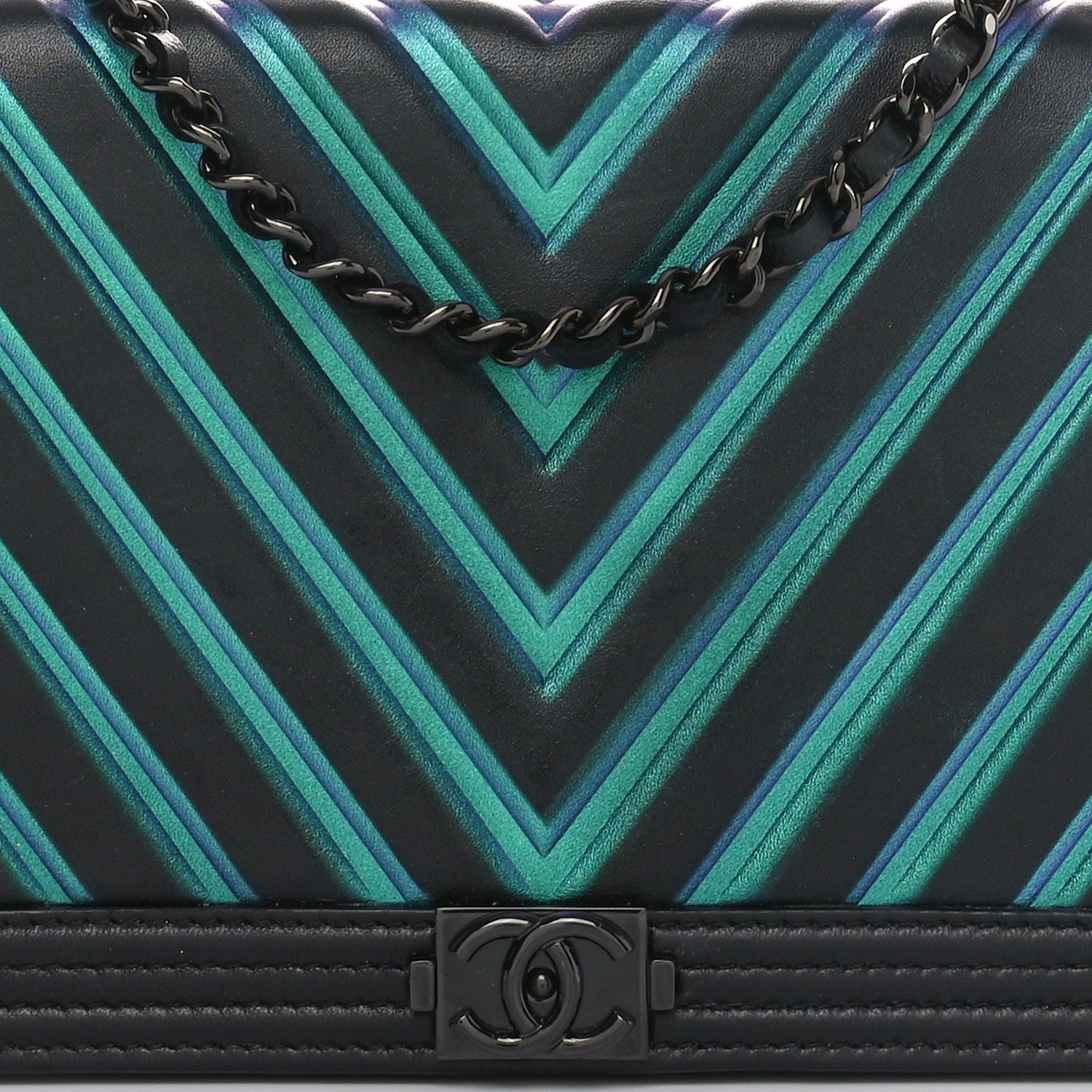 Chanel Calfskin Painted Chevron Embossed Boy Wallet On Chain WOC Black 8 of 11
