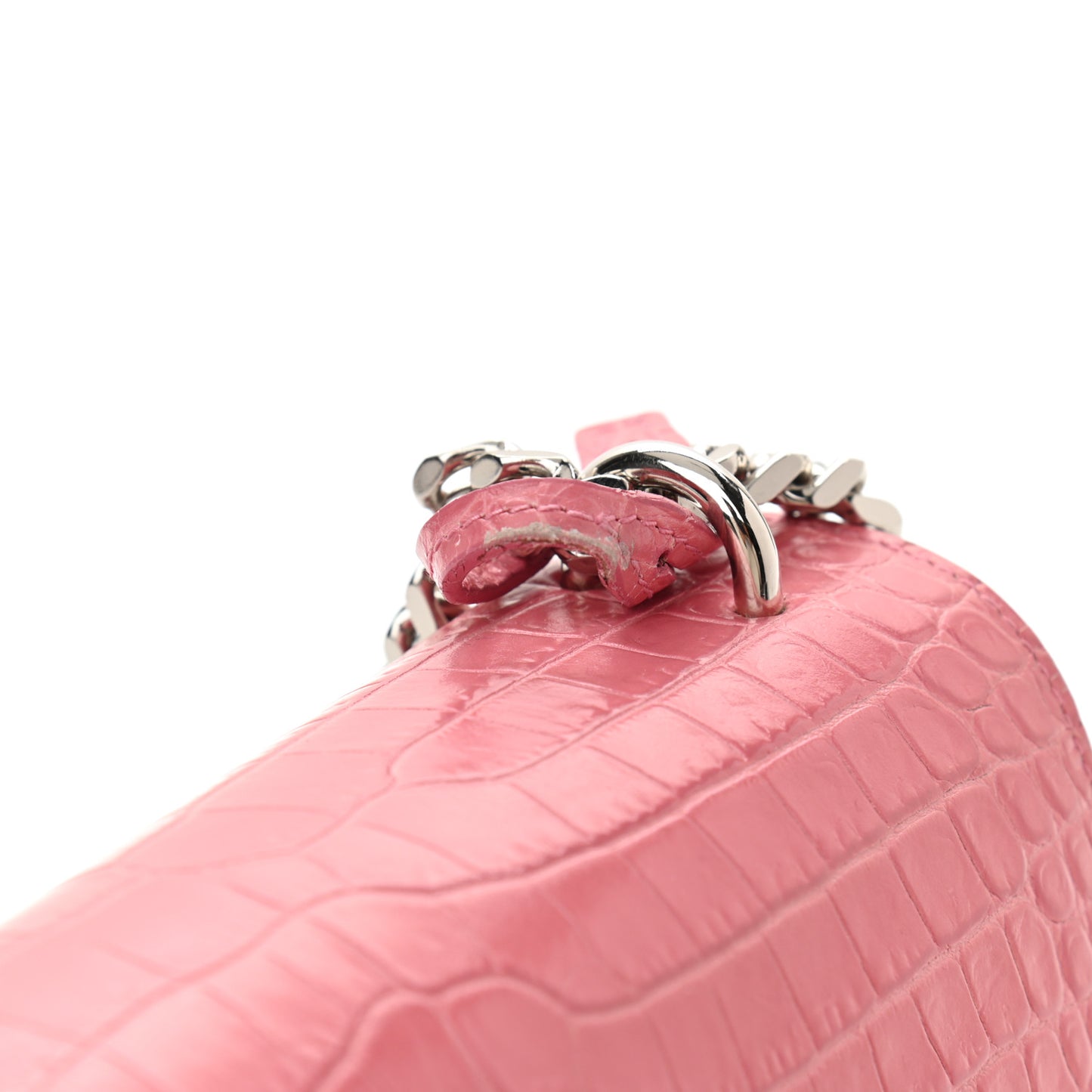 Calfskin Crocodile Embossed Small Monogram Sunset Pink
