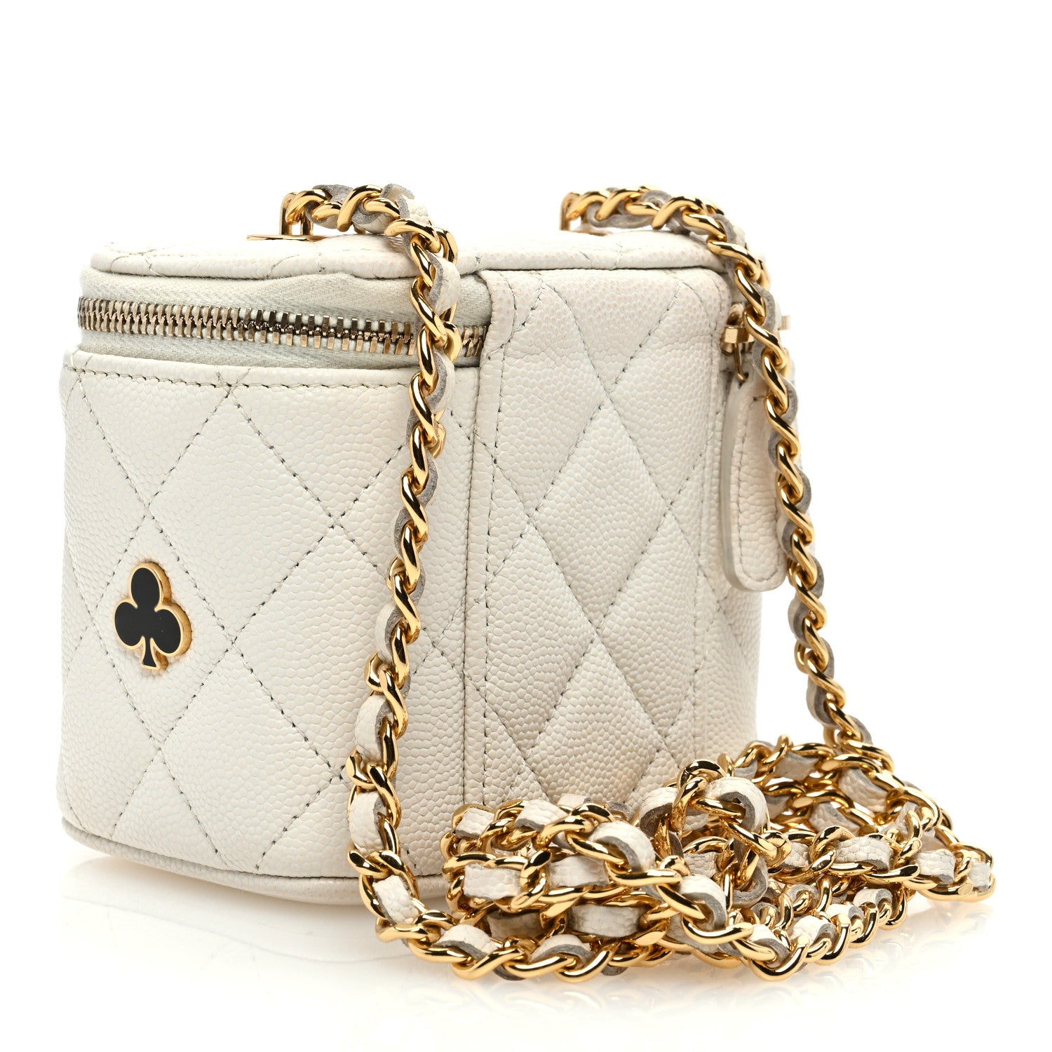 Chanel Caviar Quilted Enamel Coco Casino Mini Vanity Case With Chain White 3 of 12