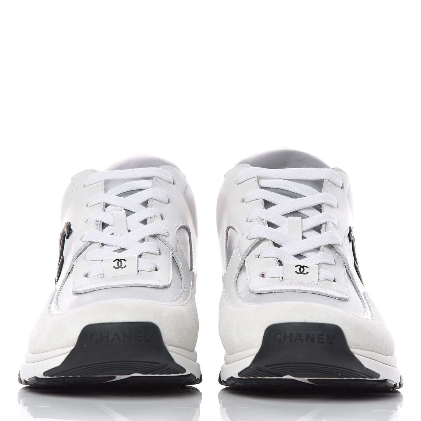 Calfskin Fabric Sneakers 41 White Silver Fluo Pink