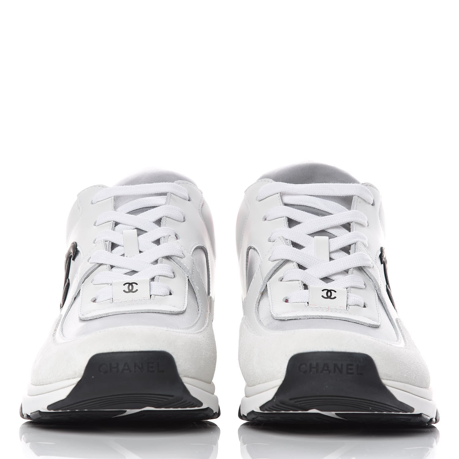 Chanel Calfskin Fabric Sneakers 41 White Silver Fluo Pink 2 of 10