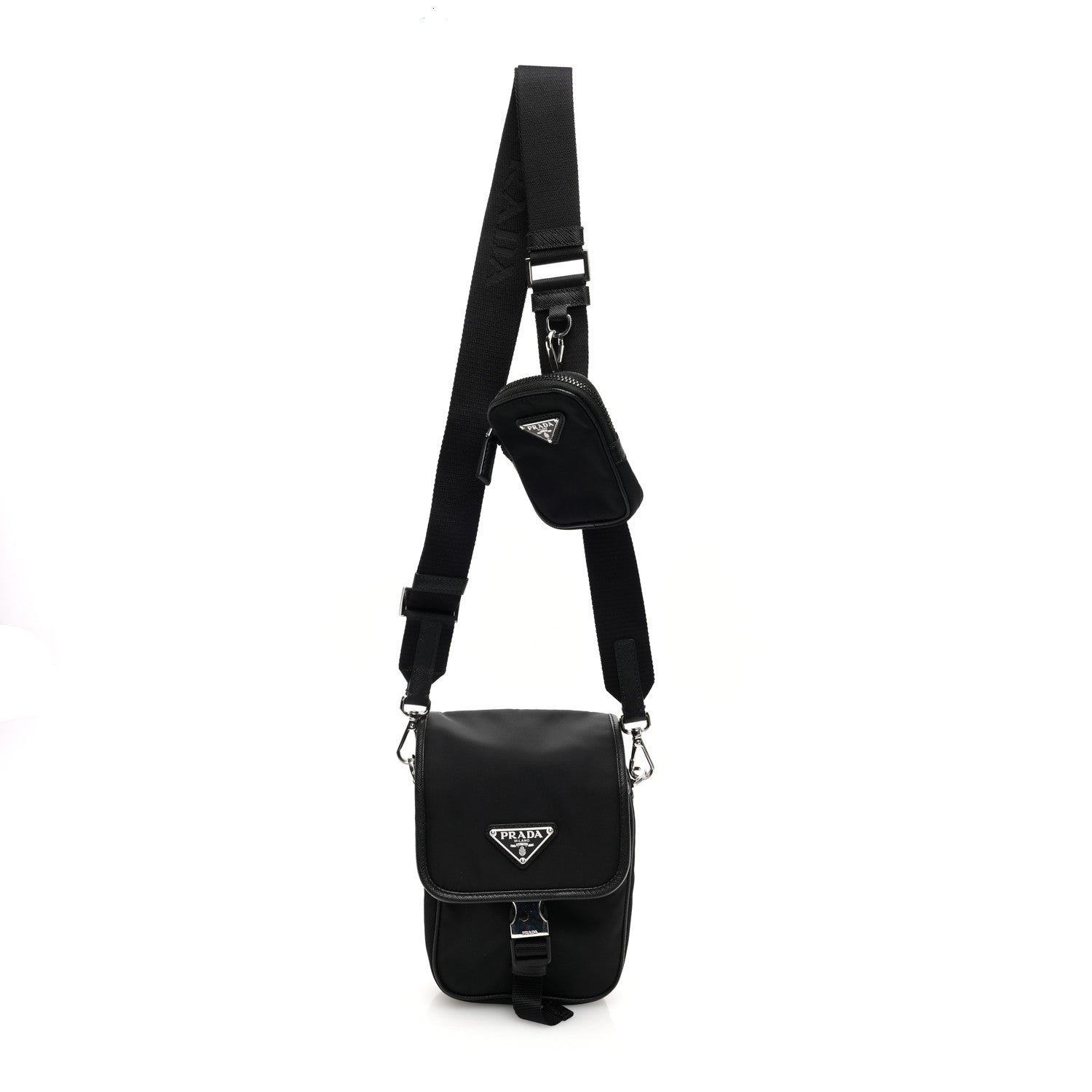 Prada Re-Nylon Saffiano Mini Pocket Single Snap Buckle Messenger Bag Black 1 of 10