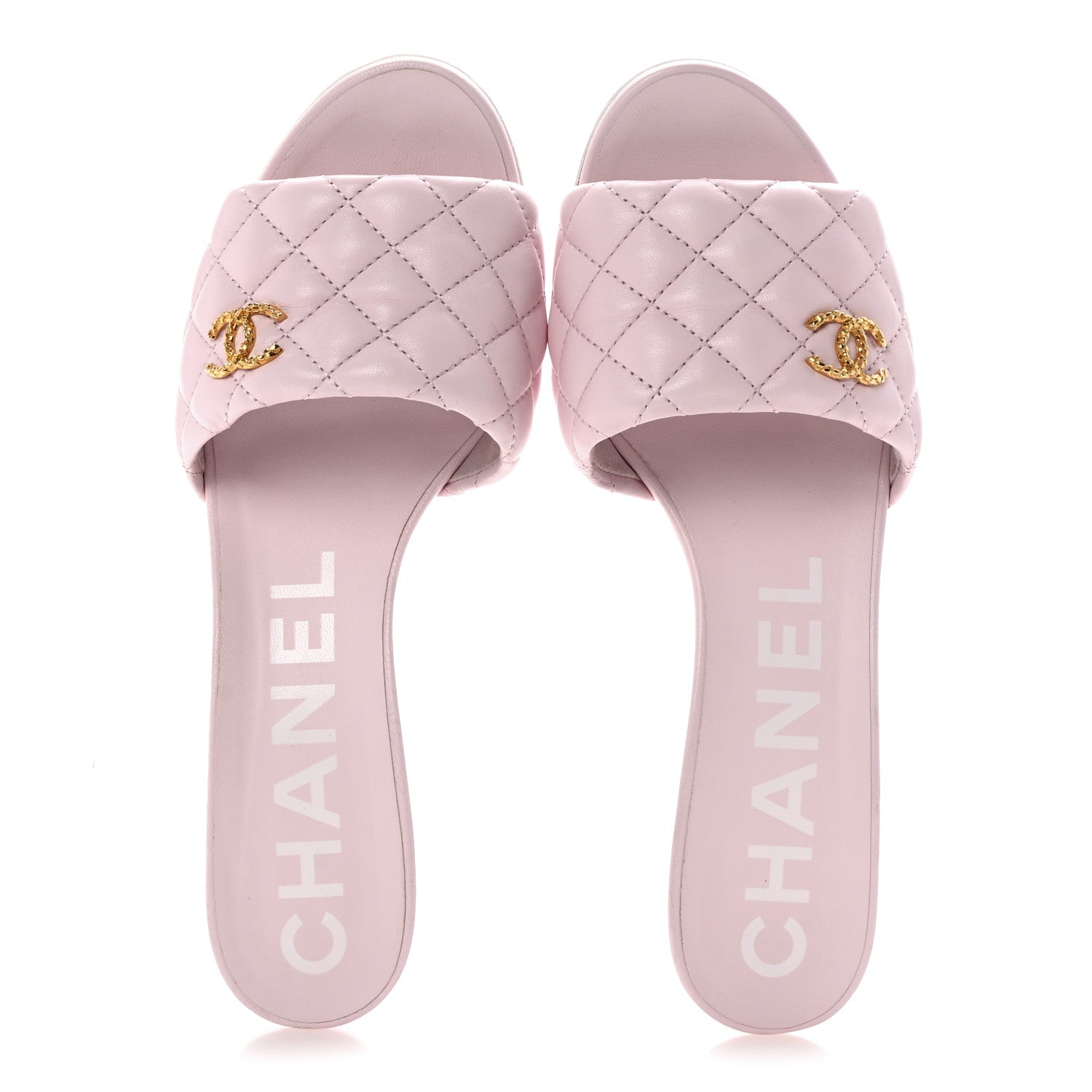 Chanel Lambskin Quilted Textured CC Mules 39.5 Light Pink 2 of 10