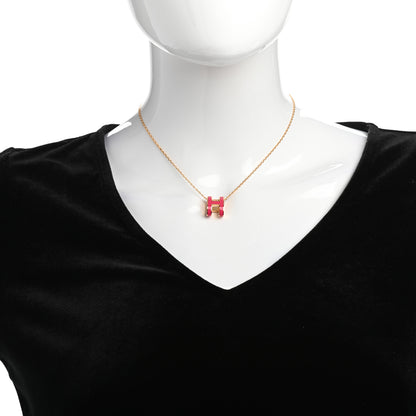 Hermes Lacquered Gold Pop H Pendant Necklace Rose Extreme 2 of 7