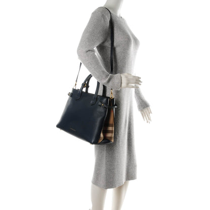 Burberry Calfskin House Check Medium Banner Tote Ink Blue 2 of 8