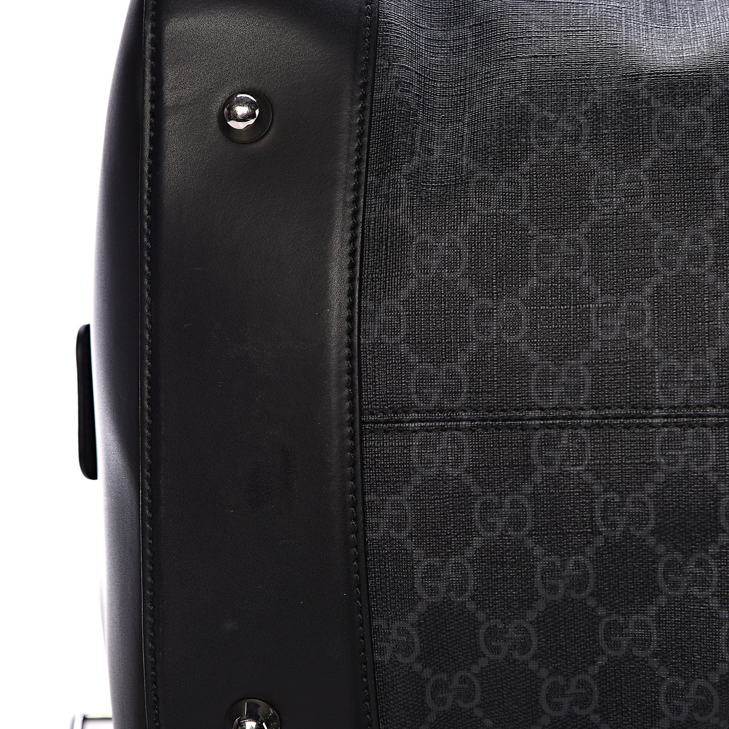 Soft GG Supreme Monogram Appia Calfskin Web Large Carry On Duffle Bag Black Grey