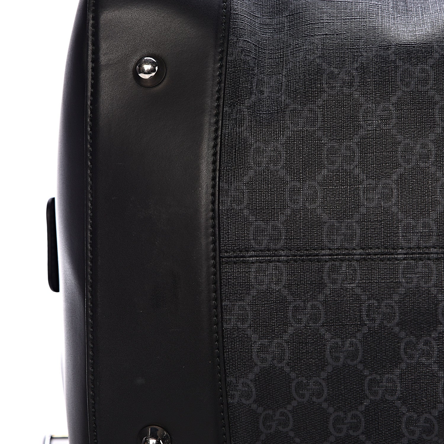 Gucci Soft GG Supreme Monogram Appia Calfskin Web Large Carry On Duffle Bag Black Grey 15 of 17