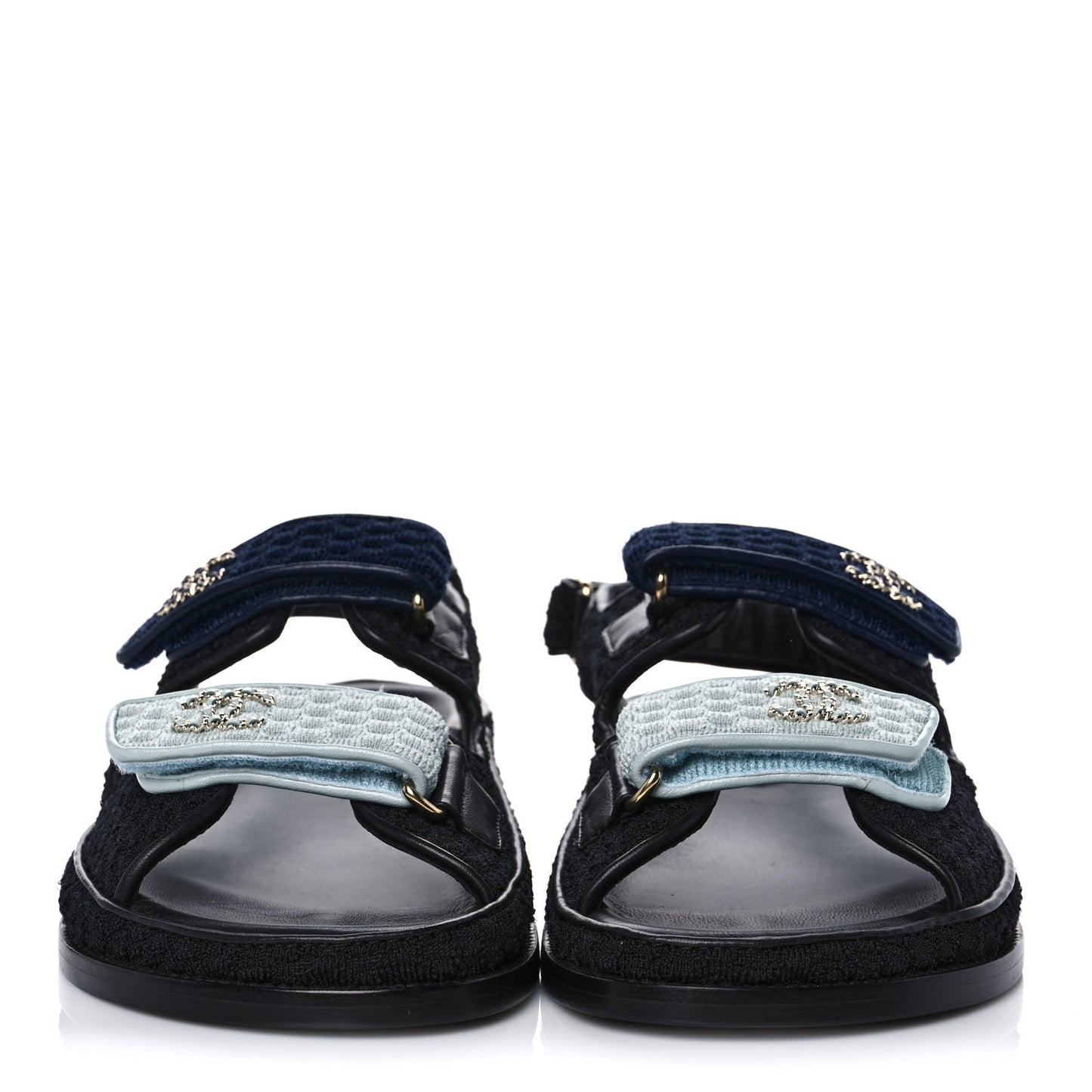 Knit Fabric Velcro Dad Sandals 40 Black Dark Blue Light Blue