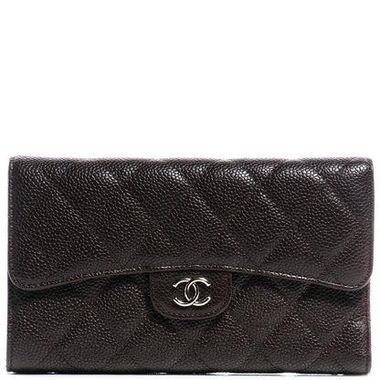 Chanel Caviar Quilted Long Flap Wallet Dark Brown 1 of 9