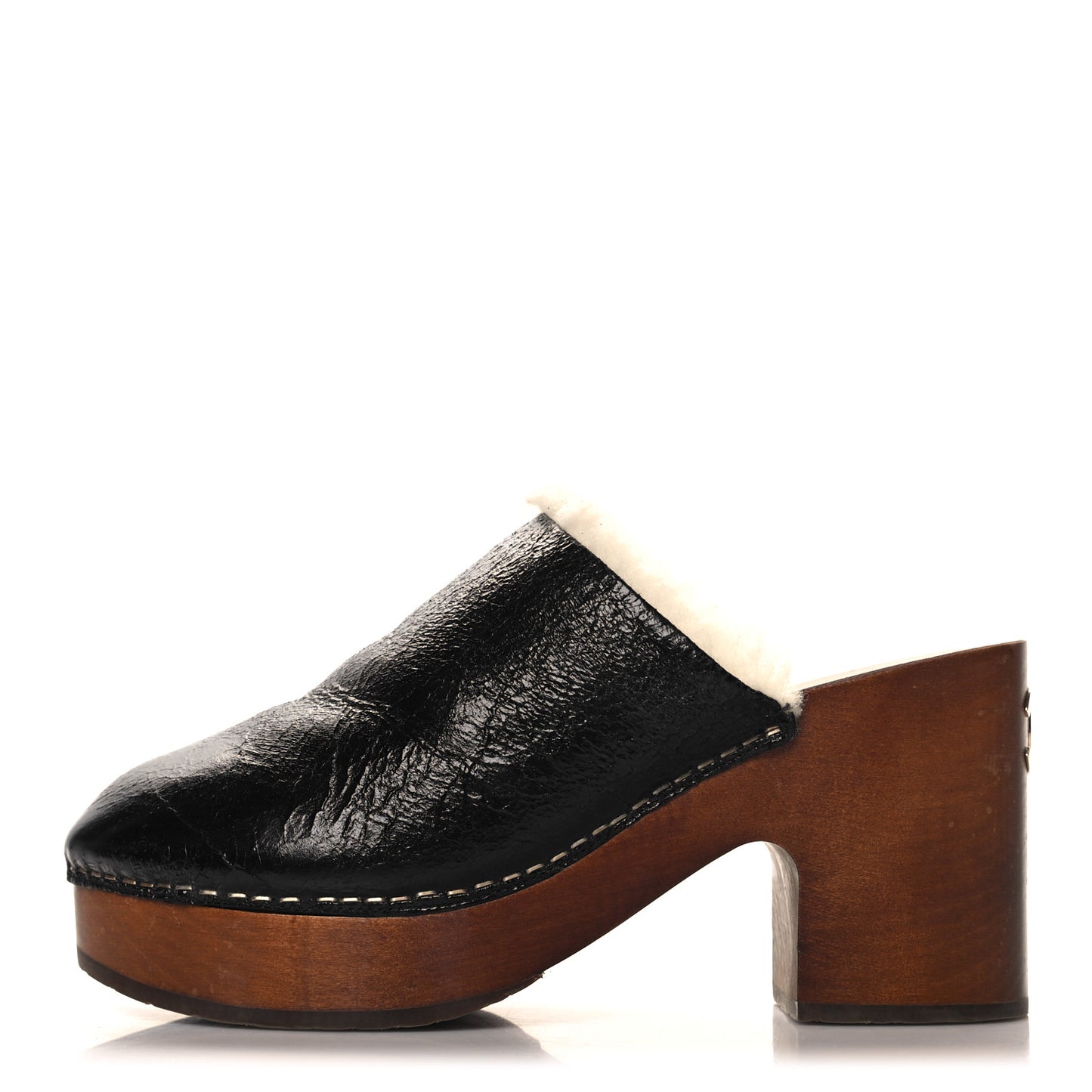 Crackled Sheepskin CC Mules 40 Black