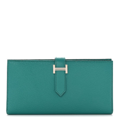 Hermes Chèvre Mysore Bearn Gusset Wallet Bleu Paon 1 of 10