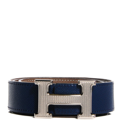 Hermes Swift Epsom Guilloche 32mm H Belt 80 Etoupe Bleu De Malte 3 of 7
