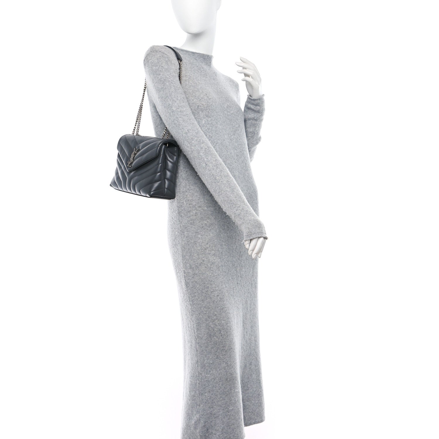 Saint Laurent Calfskin Y Quilted Monogram Small Loulou Chain Satchel Storm 2 of 8