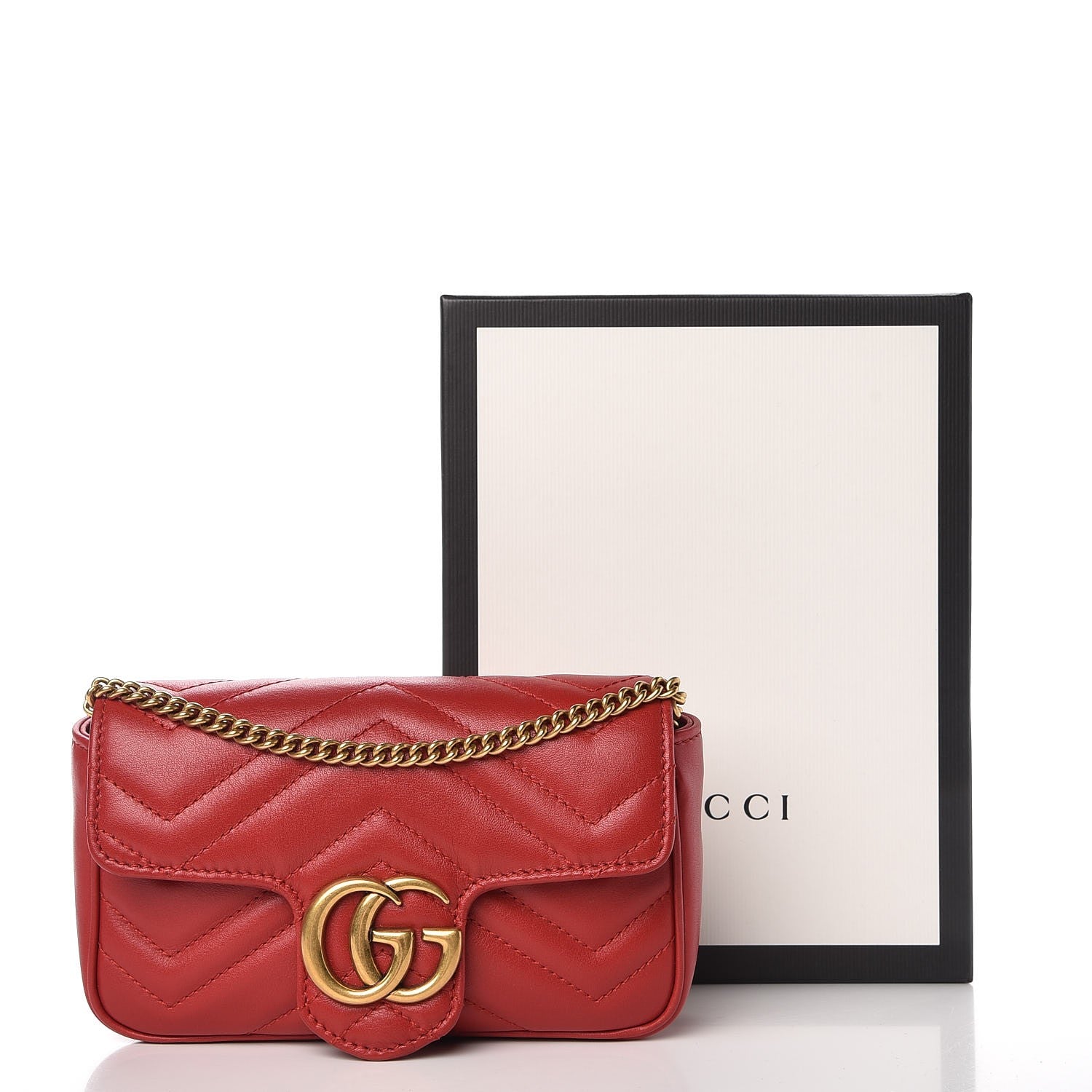 Gucci Calfskin Matelasse Super Mini GG Marmont Shoulder Bag Hibiscus Red 10 of 10