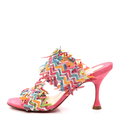 Christian Louboutin Nappa Velvet Suede Raffia Meroine 85 Sandals 36.5 Multicolor 1 of 8
