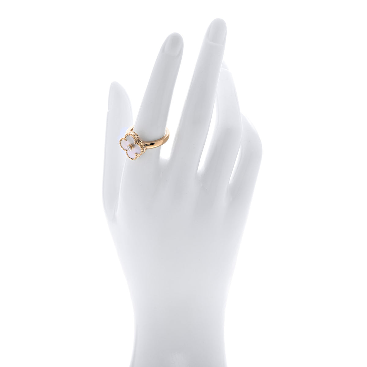 18K Yellow Gold Diamond Mother of Pearl Vintage Alhambra Ring 56 7.5