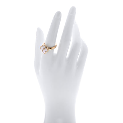 Van Cleef & Arpels 18K Yellow Gold Diamond Mother of Pearl Vintage Alhambra Ring 56 7.5 2 of 6