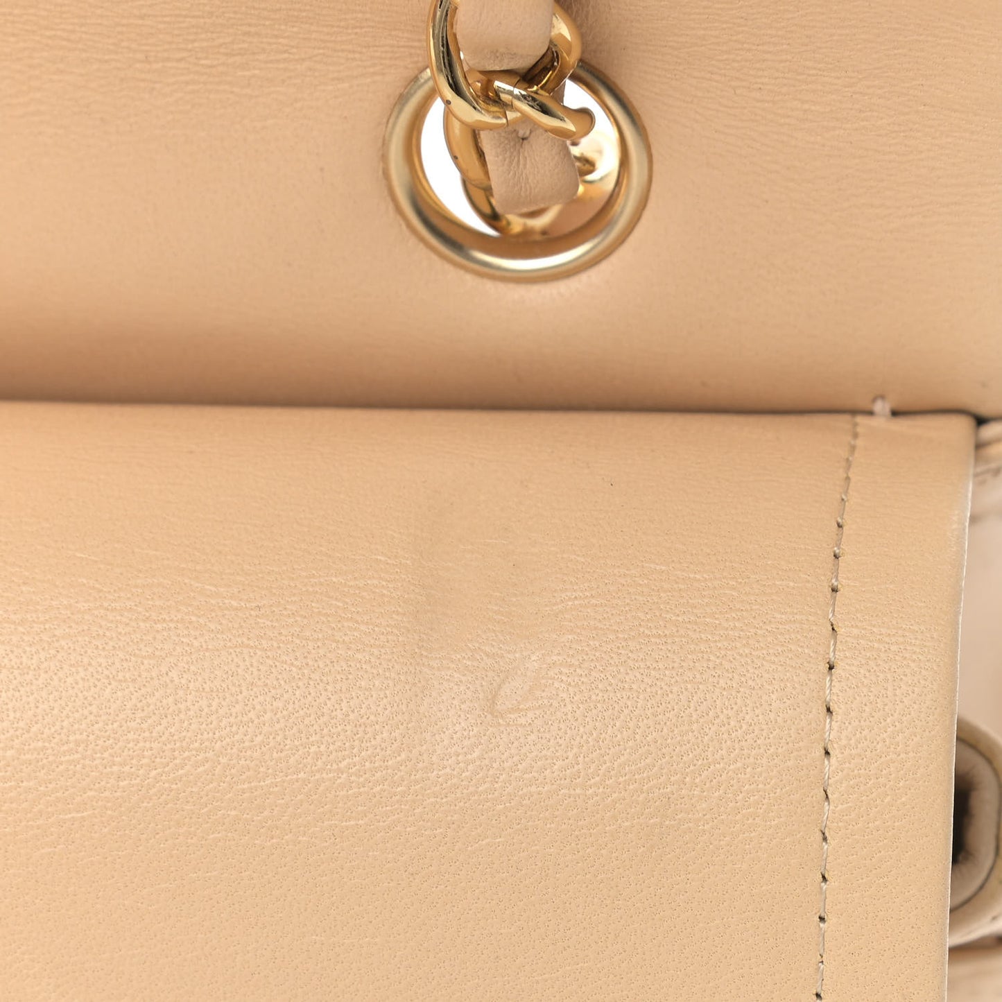 Lambskin Quilted Medium Double Flap Beige