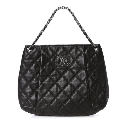 Chanel Calfskin Double Stitch Large Hamptons Shopping Tote Black 1 of 10