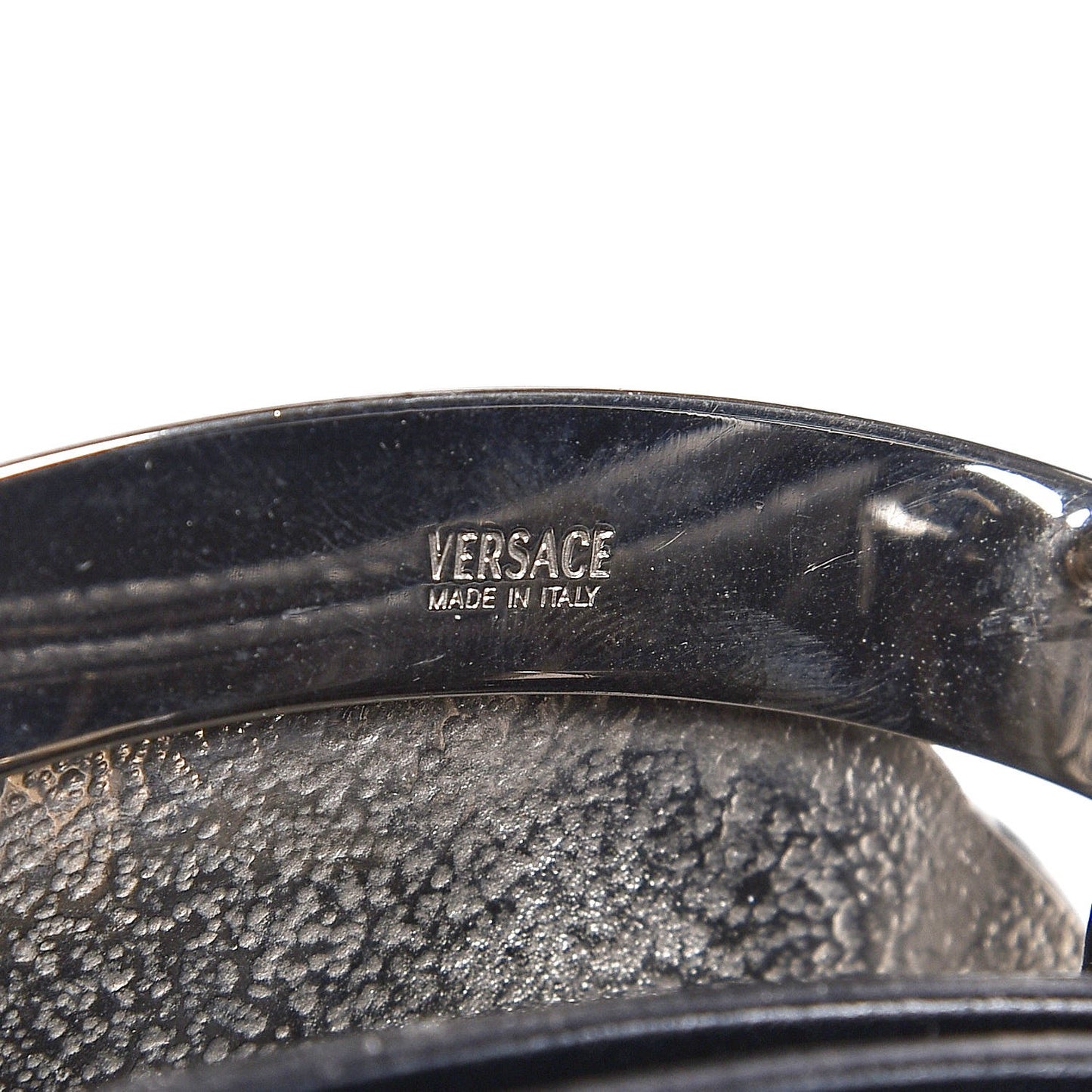 Croc Calfskin Embossed Studded Medusa Belt 75 30 Black