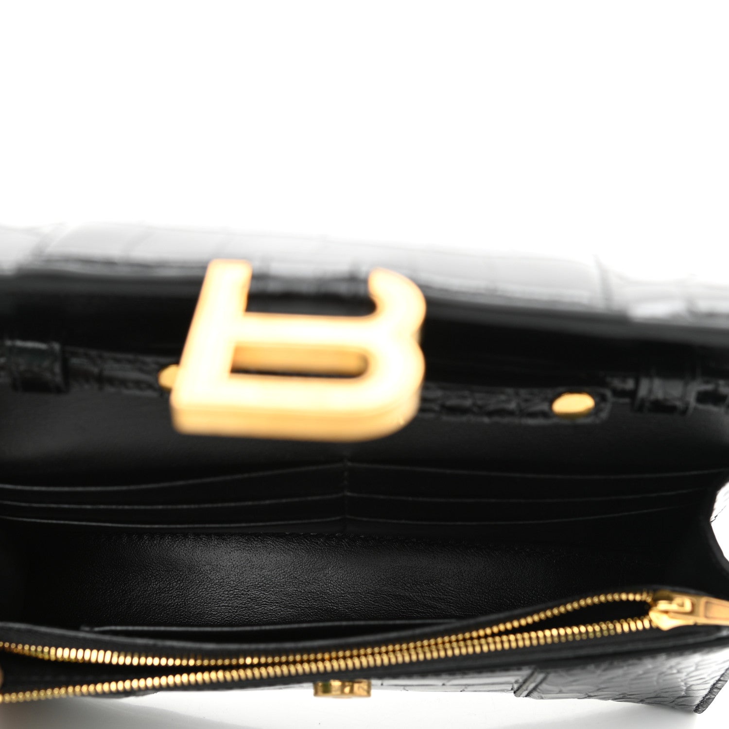 Balenciaga Shiny Calfskin Crocodile Embossed Hourglass Chain Bag Black 4 of 8