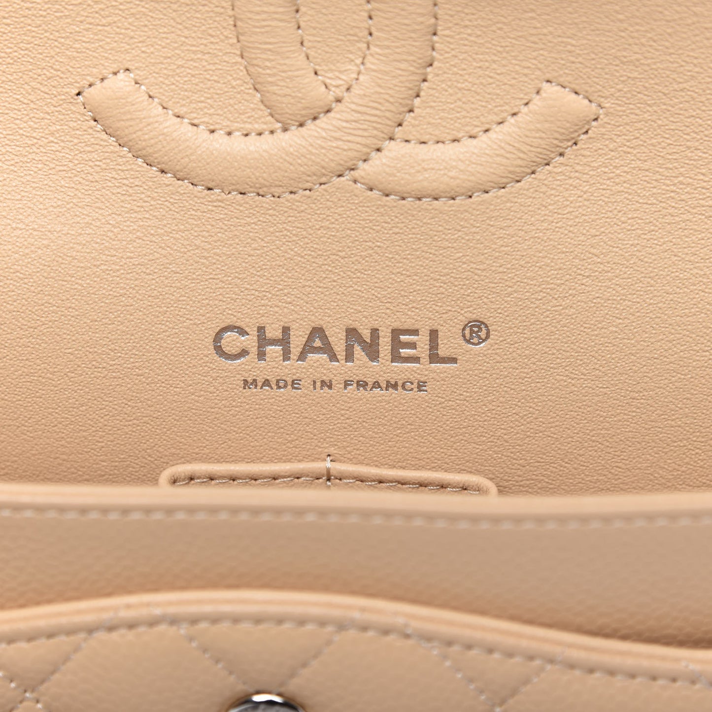 Caviar Quilted Medium Double Flap Beige