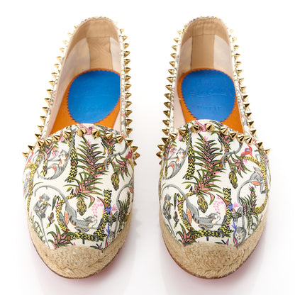Christian Louboutin Canvas Loubi Jungle Print Ares Spikes Flat Espadrilles 36 Ivory Gold 2 of 8