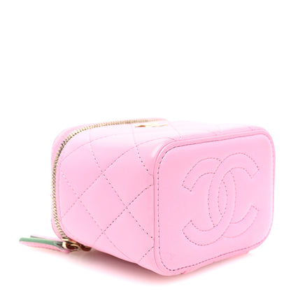 Chanel Lambskin Quilted Top Handle Mini Vanity Case With Chain Pink Green 4 of 10