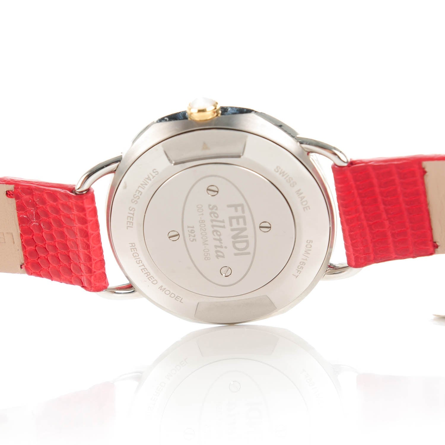 Fendi Stainless Steel Calfskin Diamond Mother of Pearl 36mm Selleria Quartz Watch Red 5 of 7