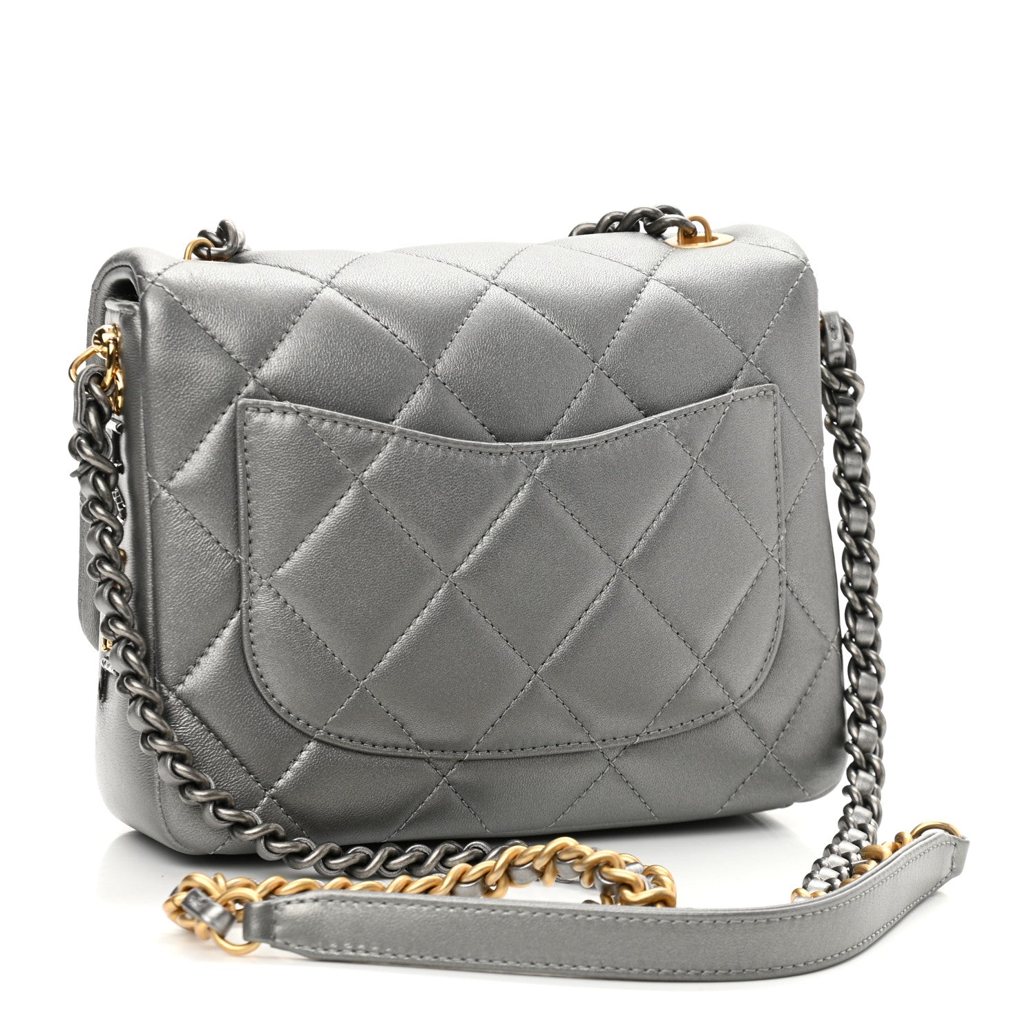 Chanel Metallic Lambskin Quilted Small Side Note Flap Grey 3 of 10