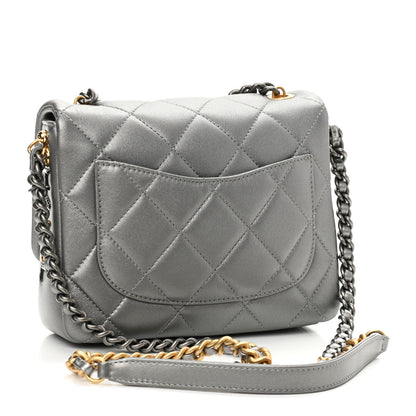 Chanel Metallic Lambskin Quilted Small Side Note Flap Grey 3 of 10